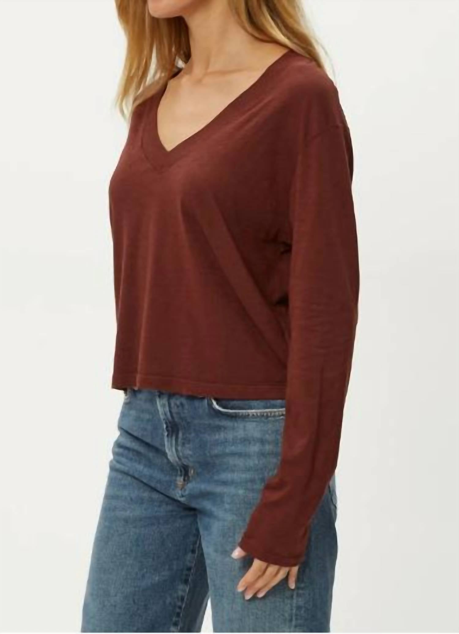 Michael Stars - Brea Supima Slub Cropped Long Sleeve V-Neck Tee