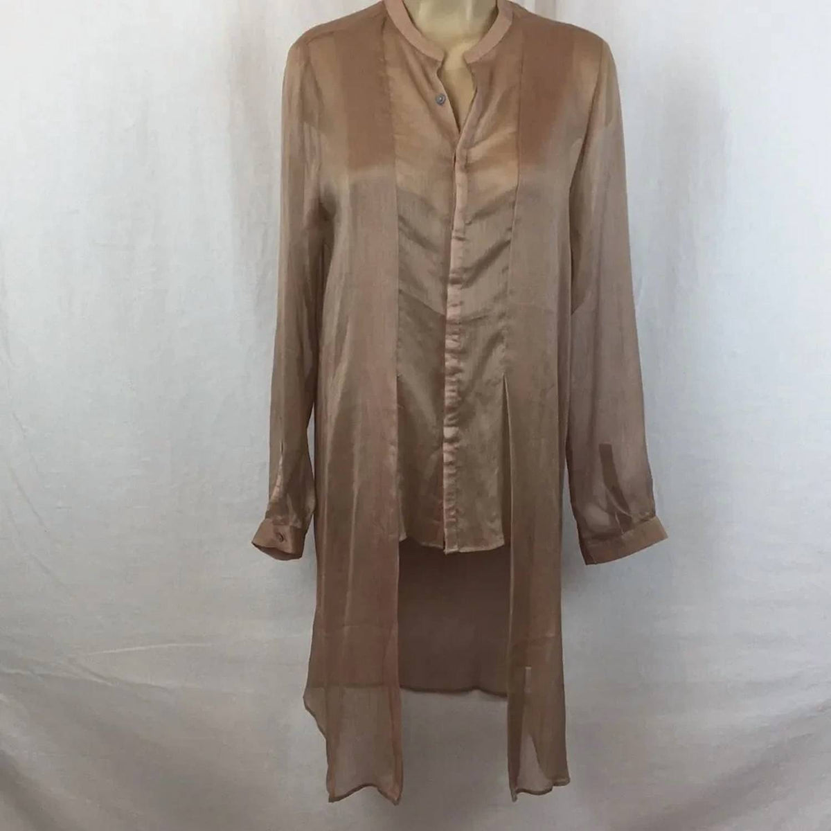 Zeuselen - Sheer Long Sleeve Tuxedo Tail Blouse