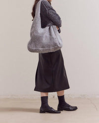 GRADE & GATHER Women's Medium Sized Knitted Shoulder Bag in grey - women's bag - detail view
