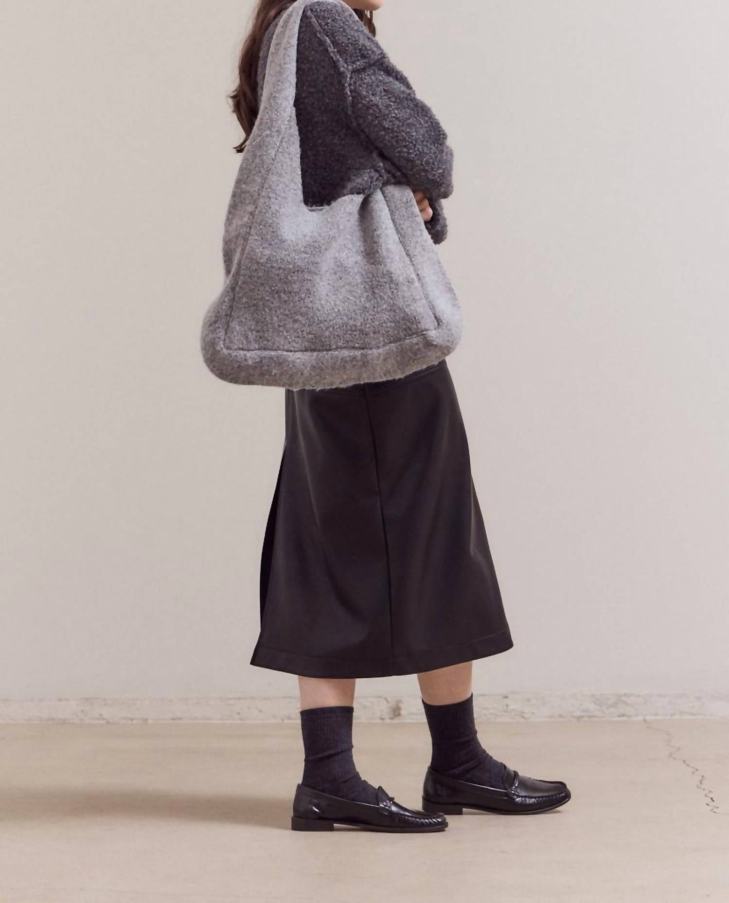 GRADE & GATHER Women's Medium Sized Knitted Shoulder Bag in grey - women's bag - detail view