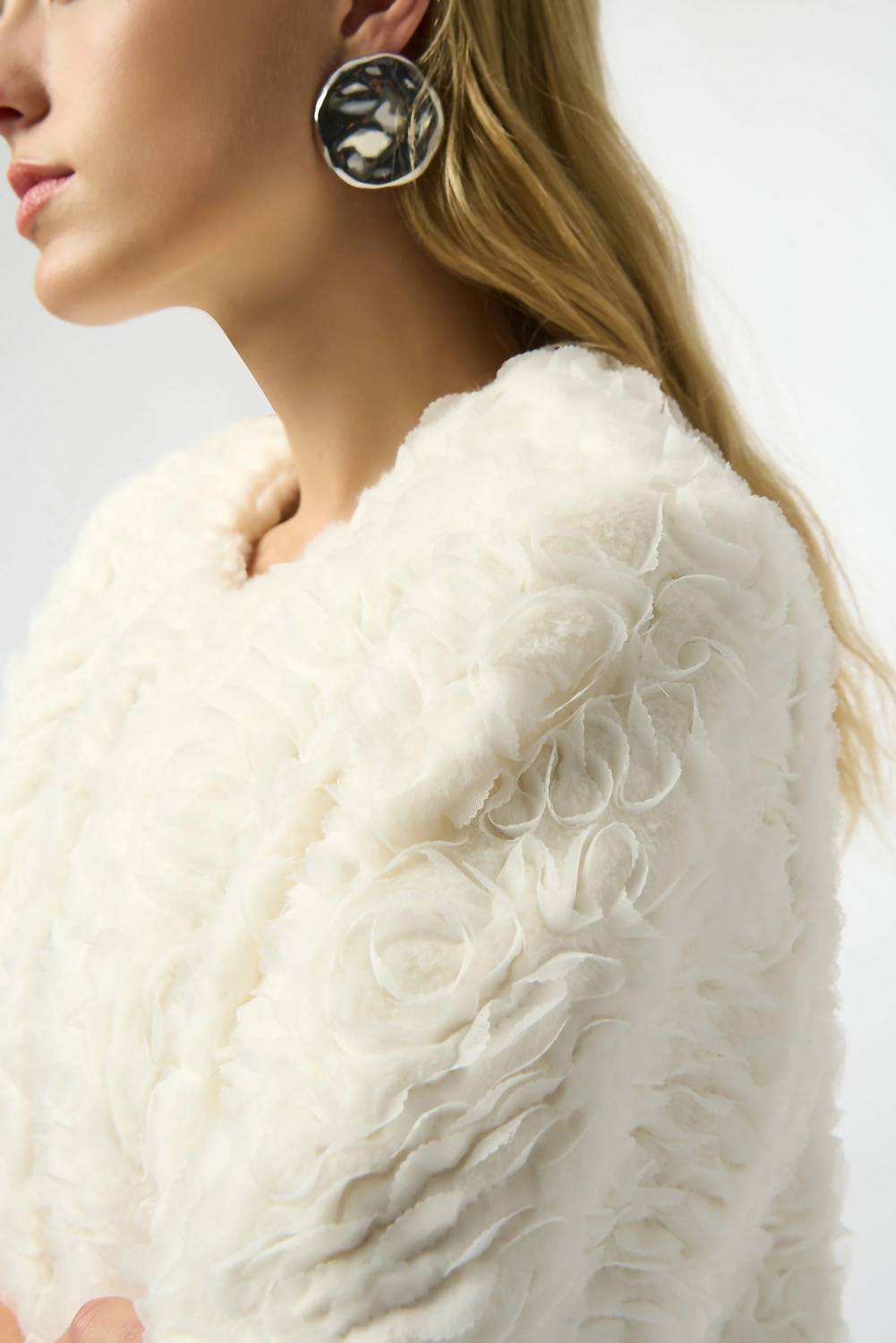 Joseph Ribkoff - Floral Rosette Faux Fur Jacket