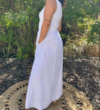 Stitch & Co. - Pinstripe Smocked Sleeveless Midi Dress