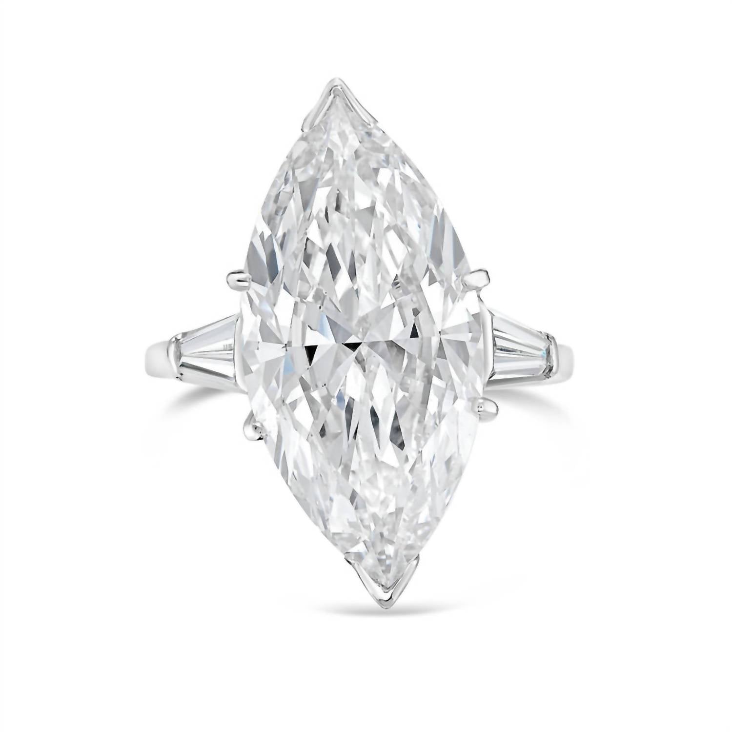 Diana M Jewels - Lab-grown Marquise Diamond Ring, 4.00 Ct Center, 0.50 Ct Baguette Accents