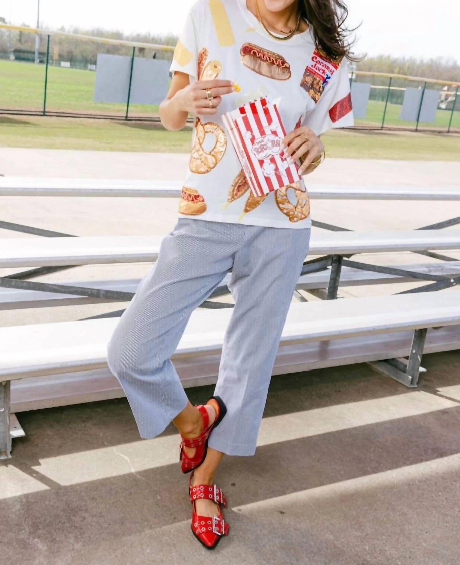 QUEEN OF SPARKLES Ballpark Food Tee in white - women's t-shirt - view 4