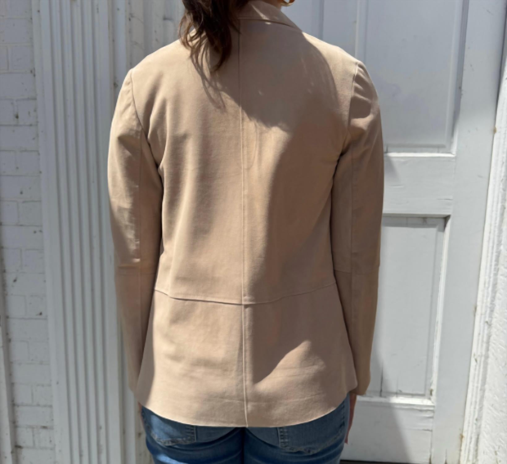 VIA MASINI Suede Blazer in tan - women's jacket - detail view