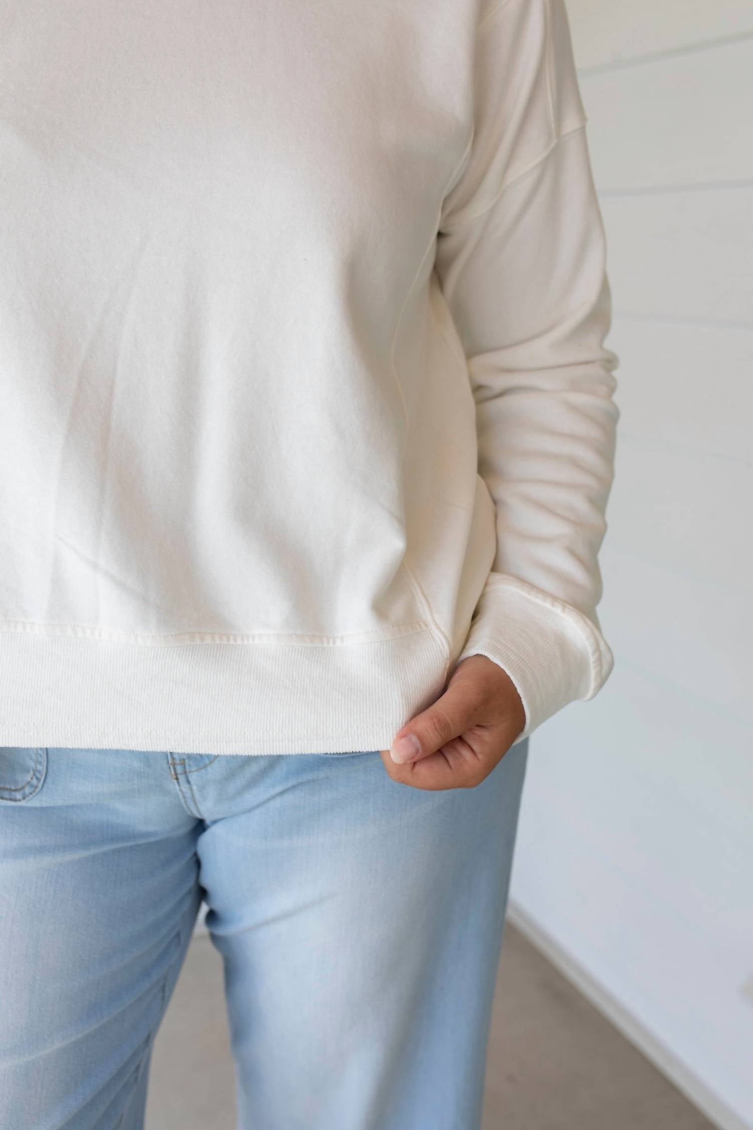 mystree Cozy Comfort Washed Terry Top in white - women's top - alternate view