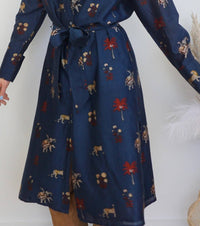 NIBI MTK Zoey Midi Dress in navy tiger - women's dress - detail view