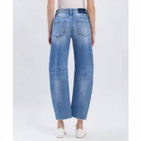 VERVET BY FLYING MONKEY Atlas High Rise Barrel Jean in blue - women's jeans - detail view