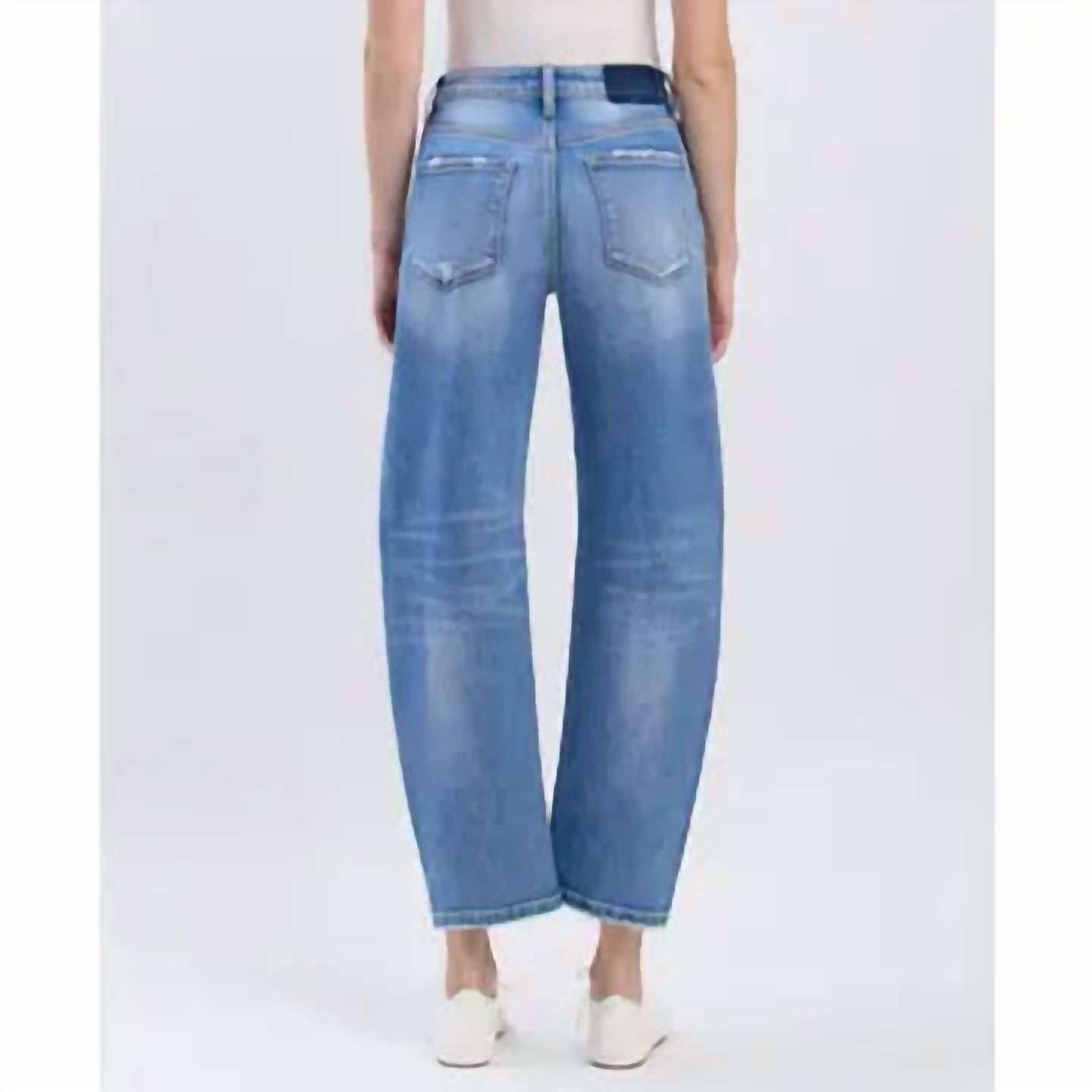 VERVET BY FLYING MONKEY Atlas High Rise Barrel Jean in blue - women's jeans - detail view
