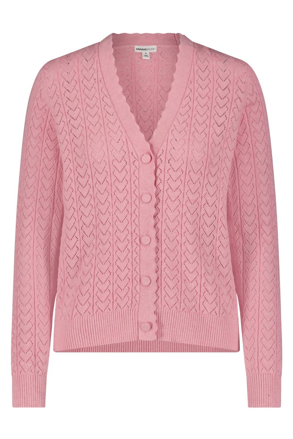 Minnie Rose - Heart Pointelle Scalloped Cardigan