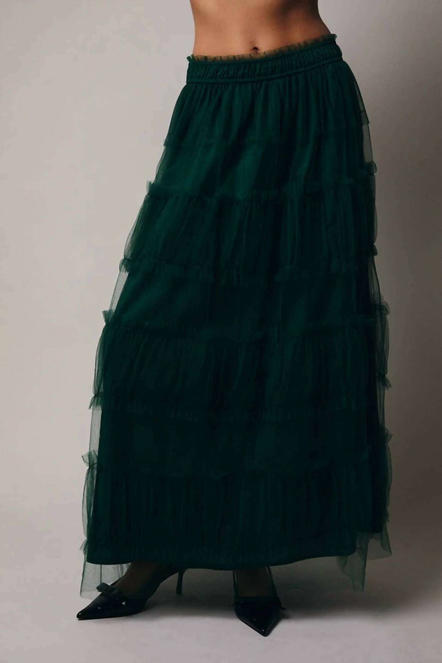 Sunday Edition - Frilled Tiered Mesh A-Line Midi Skirt