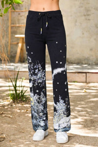 PAPARAZZI Stretch Bamboo Print Lounge Pant in black - women's pants