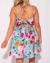 Peach Love - Blossom and Bow Tie Back Mini Sundress