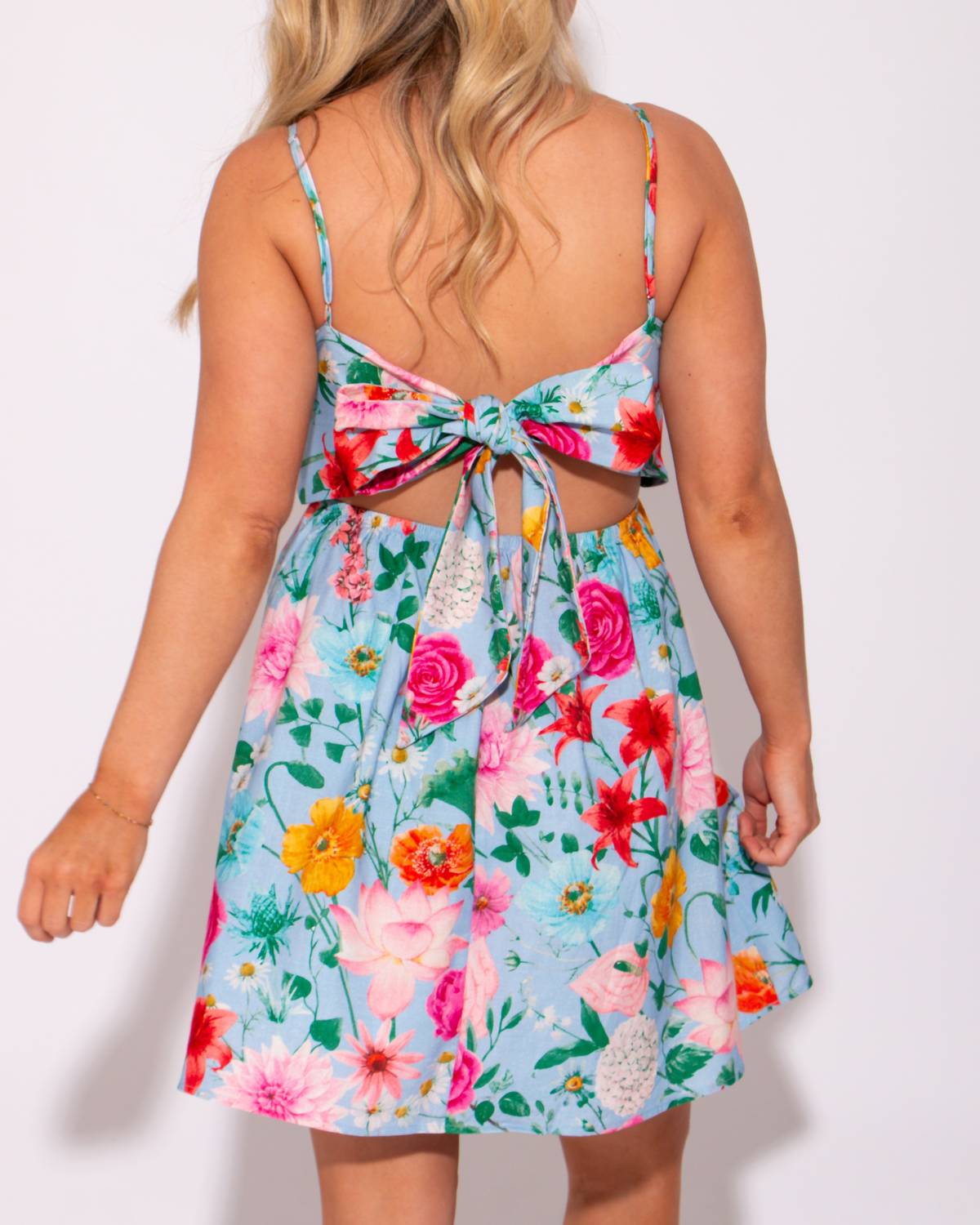 Peach Love - Blossom and Bow Tie Back Mini Sundress