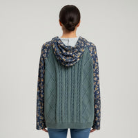 Pol - Embroidered Cable Knit Floral Hoodie Cardigan