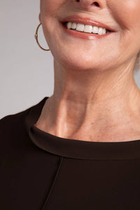 Sympli Flounce top with wide funnel collar in chocolate - women's long sleeve top - view 8