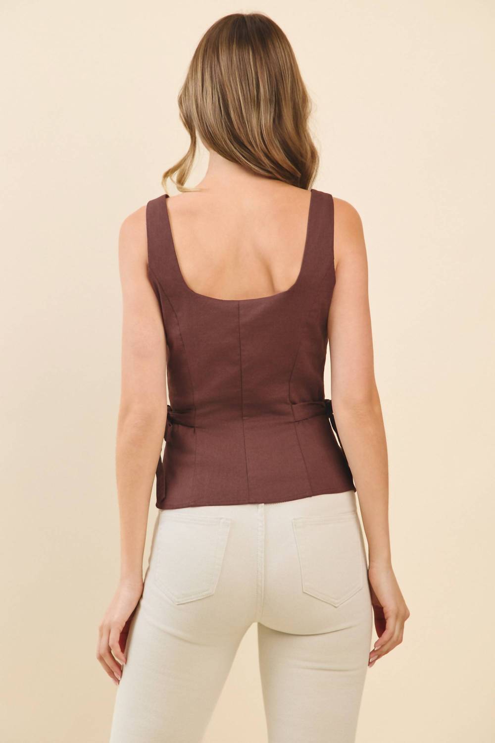Tcec - Square Neckline Self Tie Accents Sleeveless Top