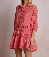 Elan - Quarter Sleeve Collared Mini Dress
