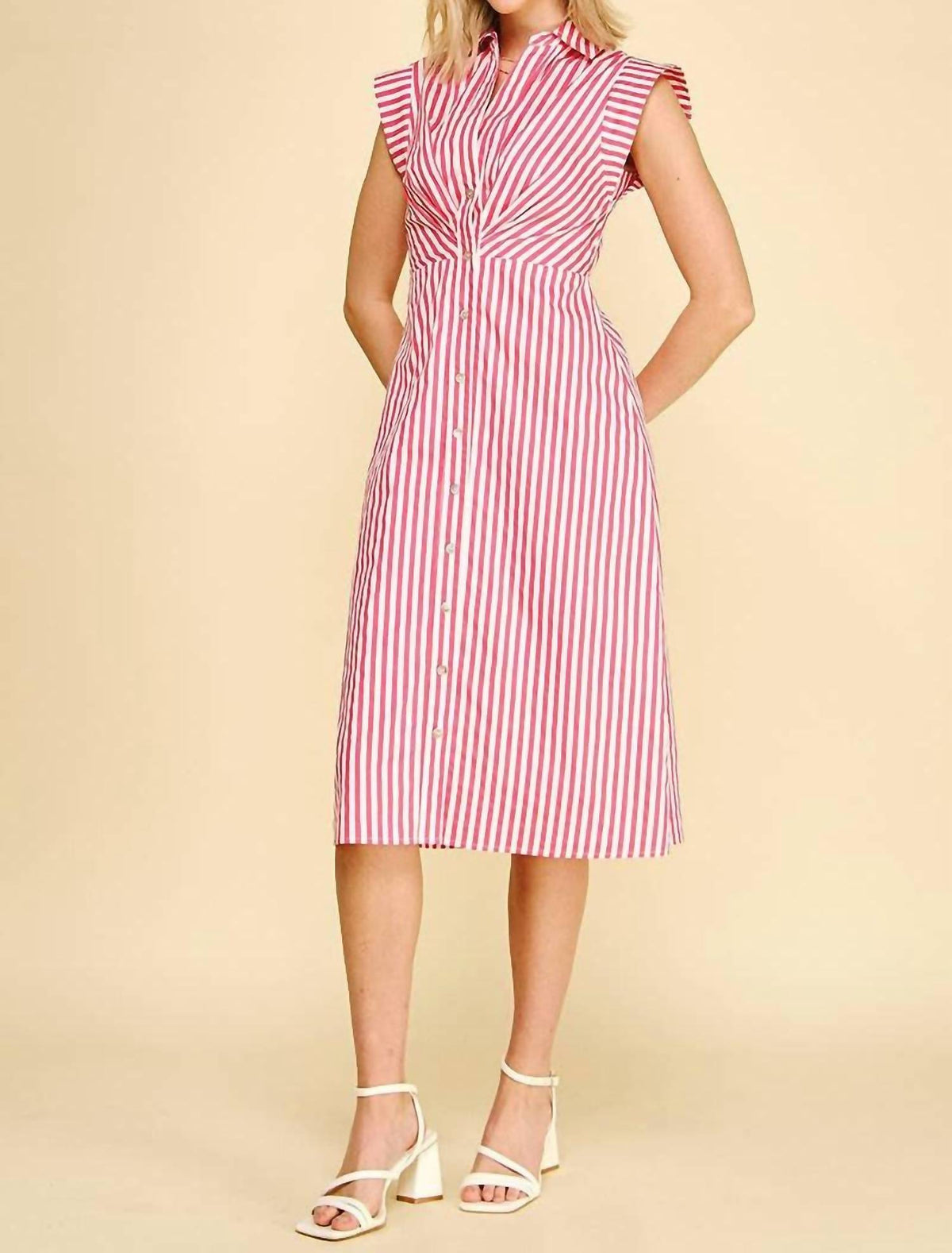 Pinch - Striped Button Down Midi Dress