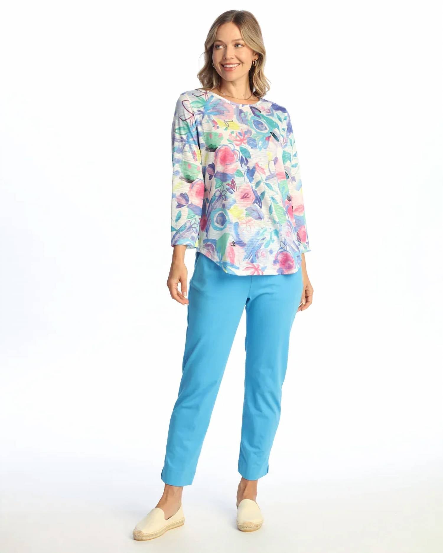 Jess & Jane - Round Hem Three Quarter Sleeve Slub Top