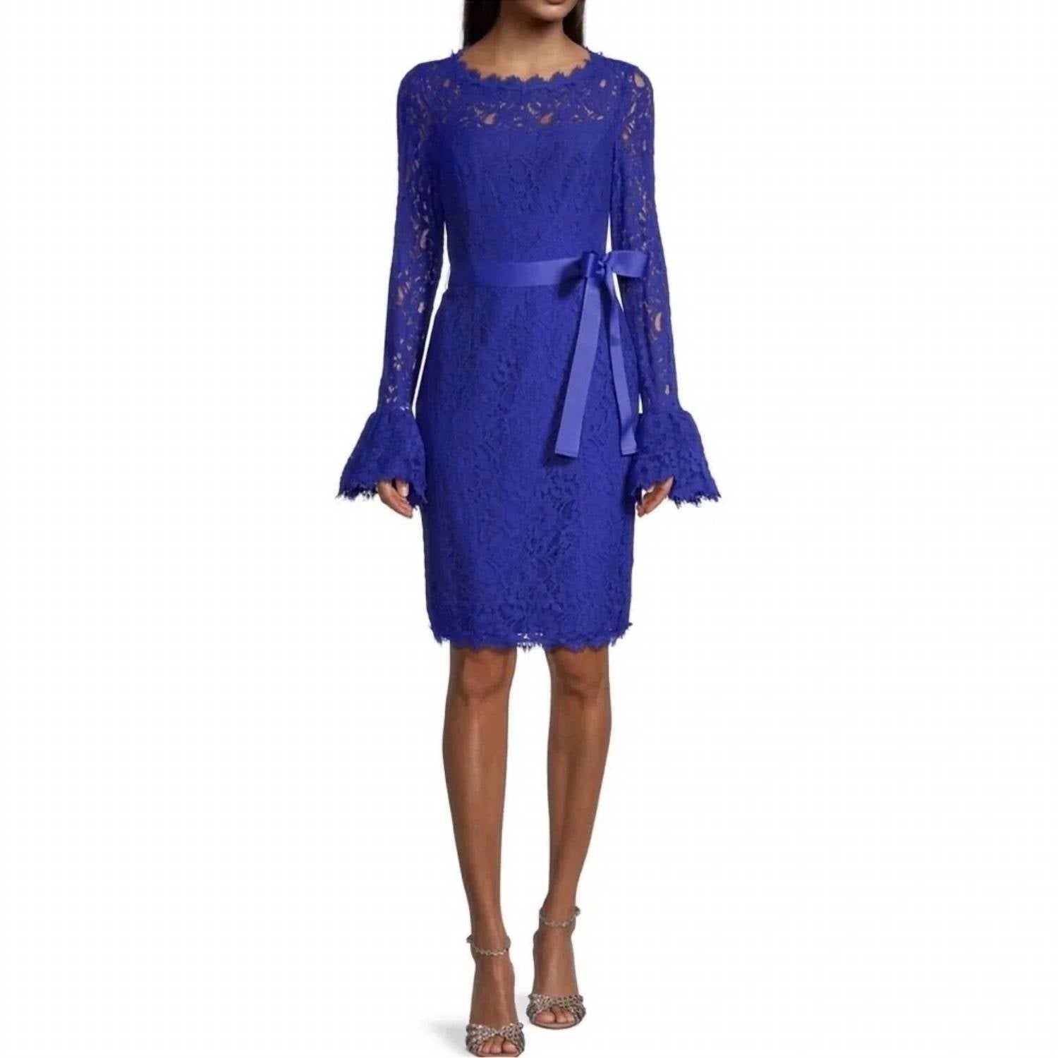 Nue By Shani - Bell Sleeve Lace Sheath Dress