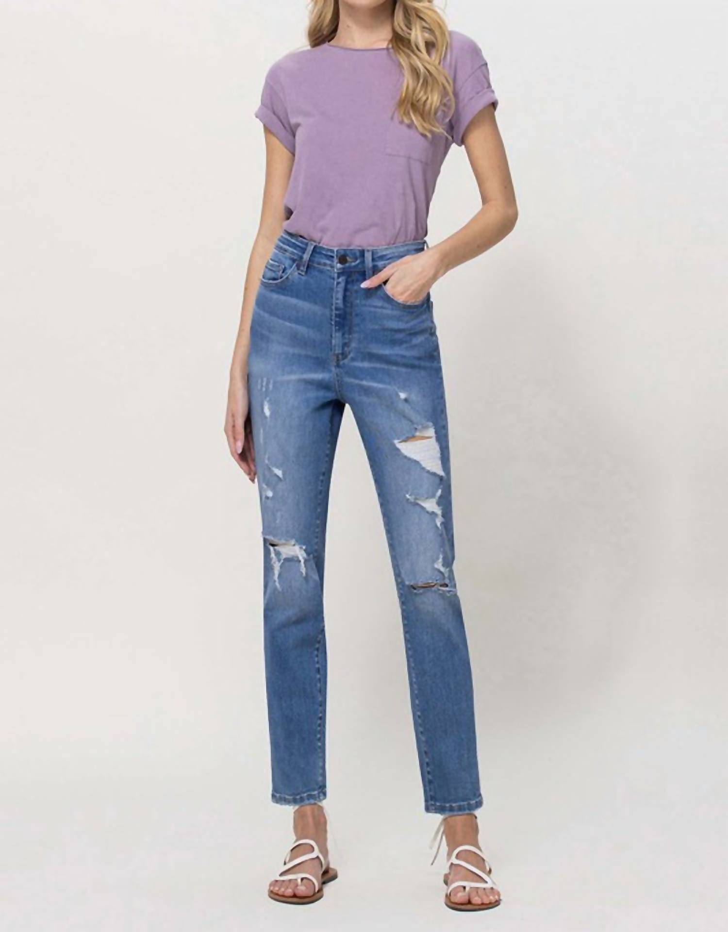 Vervet By Flying Monkey - Erika Distressed Mom Jeans