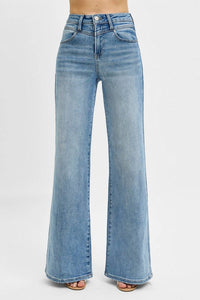 Risen - High Waist Wide Leg Front Yoke Detailed Jeans