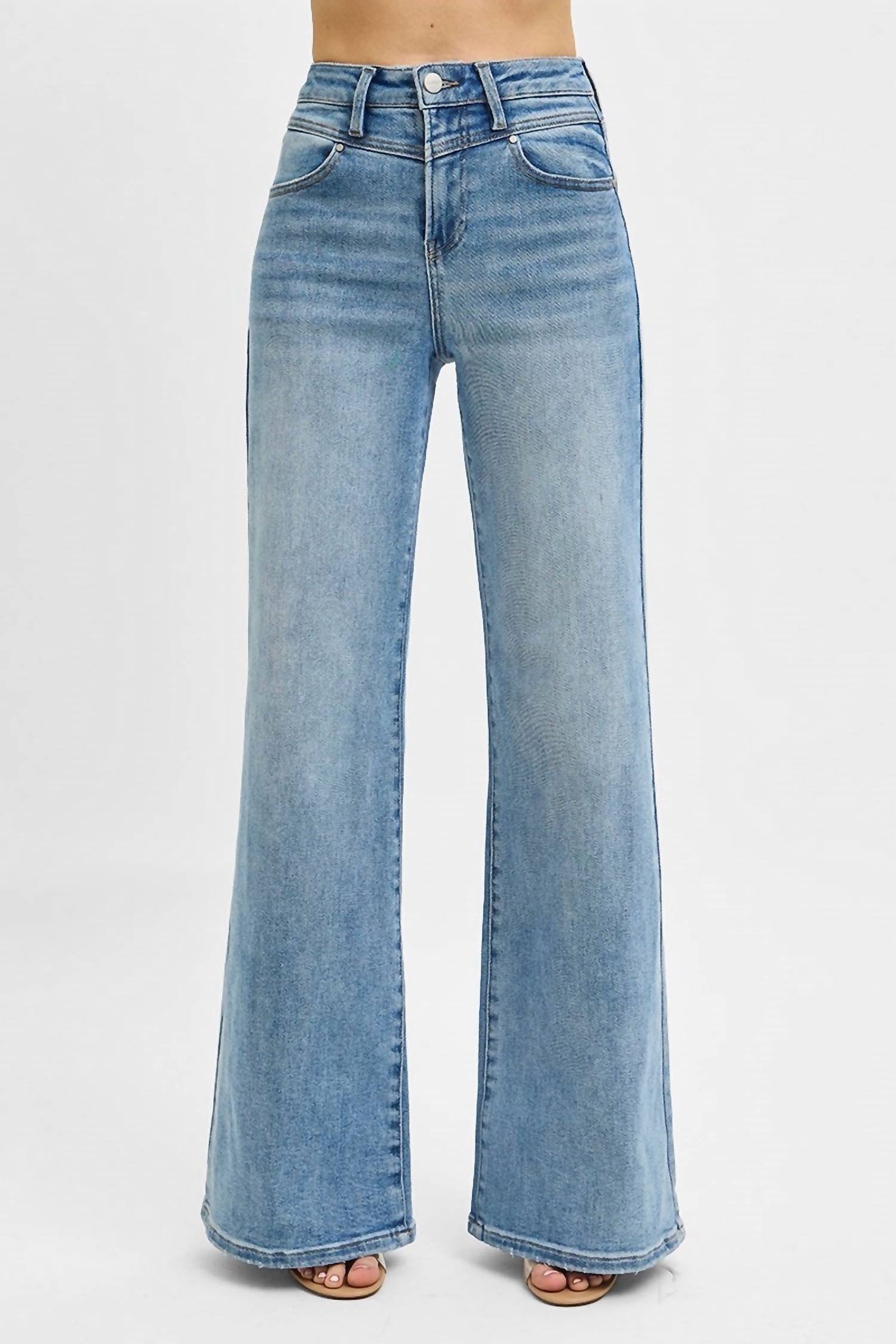 Risen - High Waist Wide Leg Front Yoke Detailed Jeans