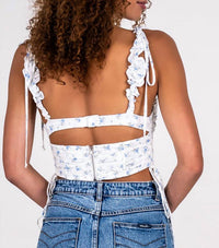 Sky to Moon Ditsy Corset Top in blue floral - women's shirt - alternate view