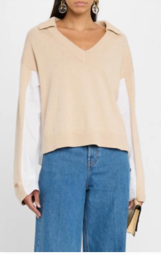 Naadam - COTTON CASHMERE V NECK MIXED MEDIA SWEATER