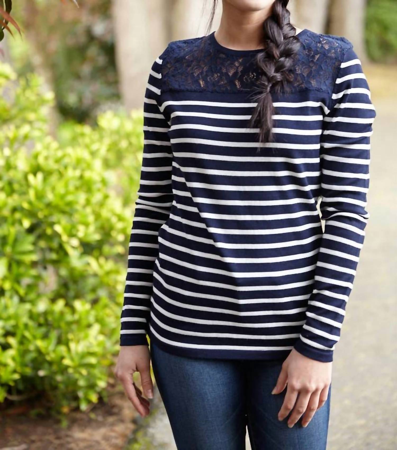 Papillon - Striped Lace Yoke Top