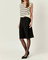 English Factory - Collared Cream & Black Striped Sweater
