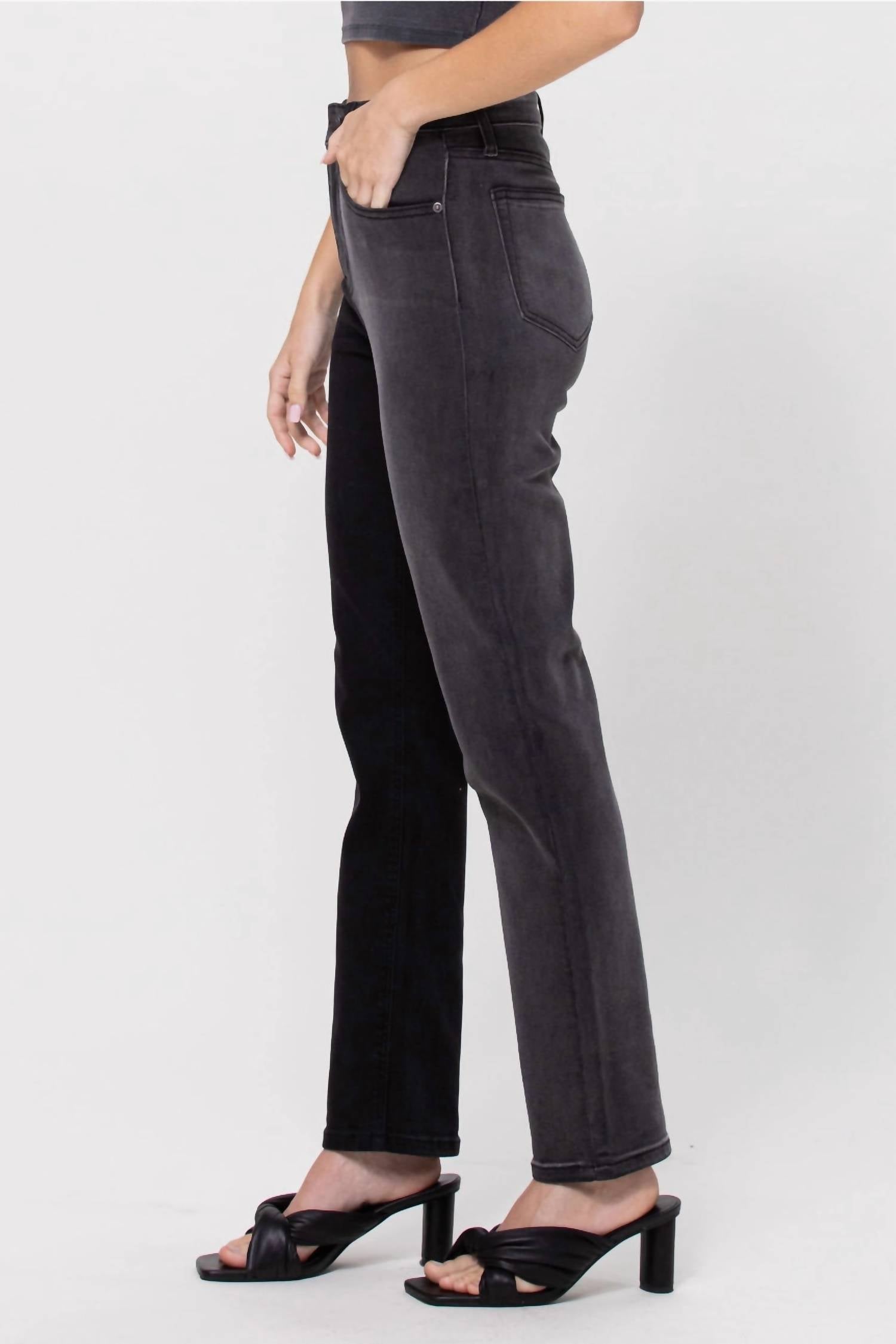 CELLO Tonya Two Tone High Rise Jeans in dark wash black - women's jeans - alternate view