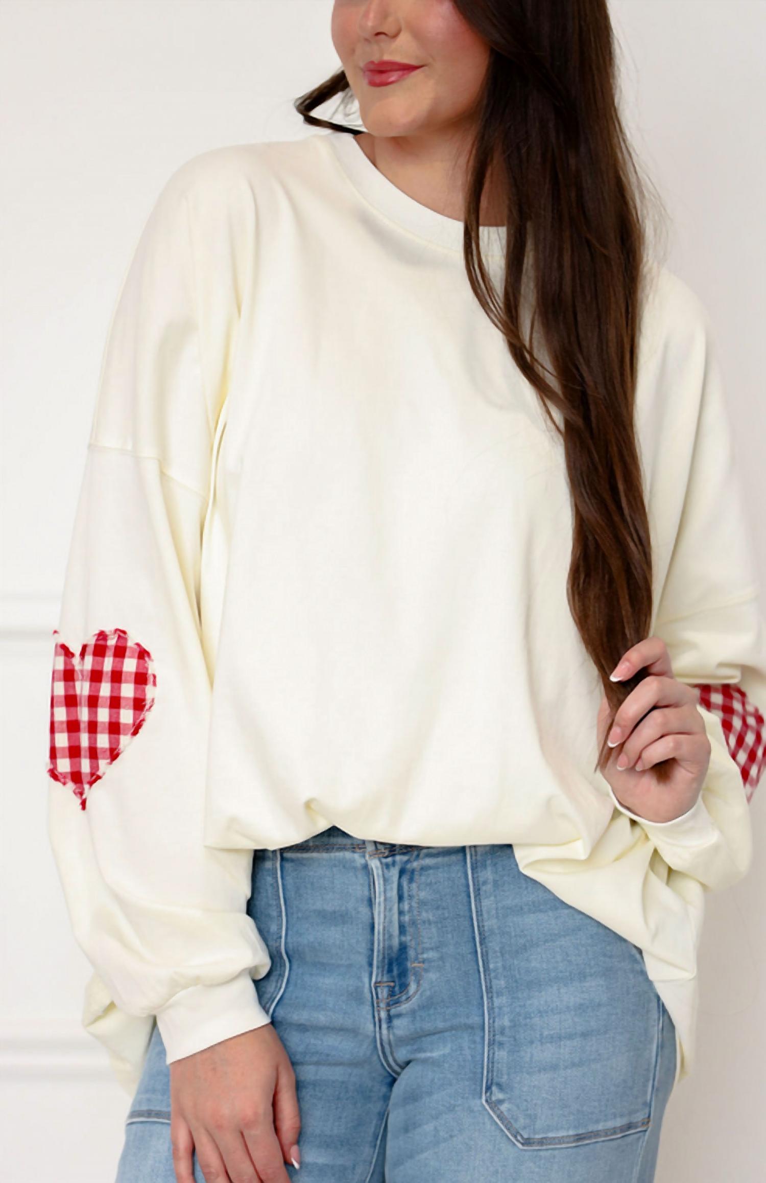 Things Between Heart Patch Long Sleeve Top in ivory - women's long sleeve top - alternate view
