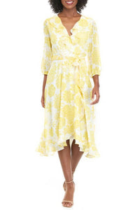 Maison Tara - Floral Three Fourth Sleeve Wrap Midi Dress