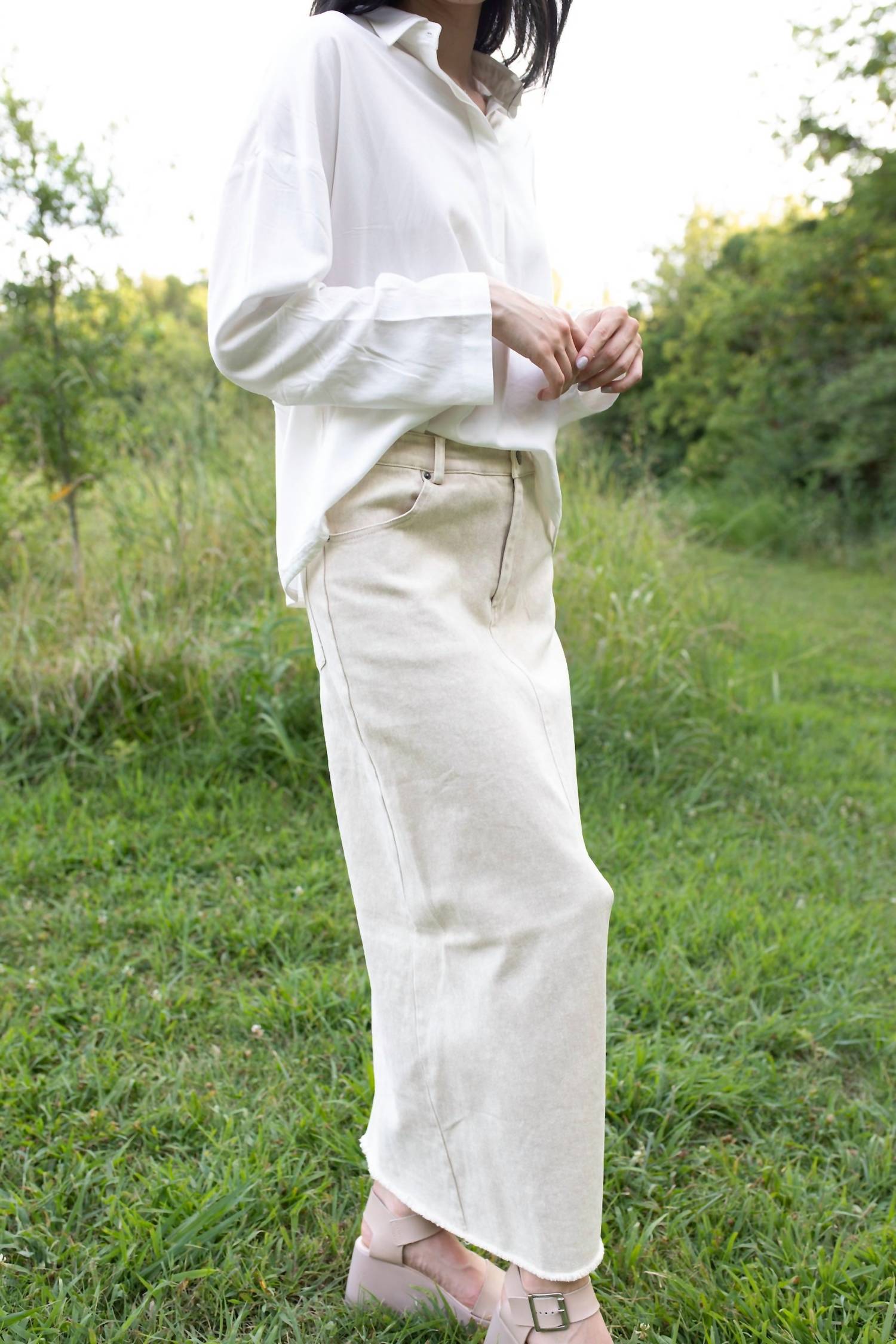 mystree Casual Denim Maxi Skirt in white - women's skirt - alternate view
