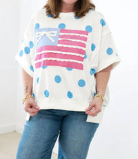 Peach Love - Oversized Bow Flag Polka Dot Tee