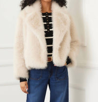 Karen Kane Cropped Faux Fur Jacket in stone - women's jacket