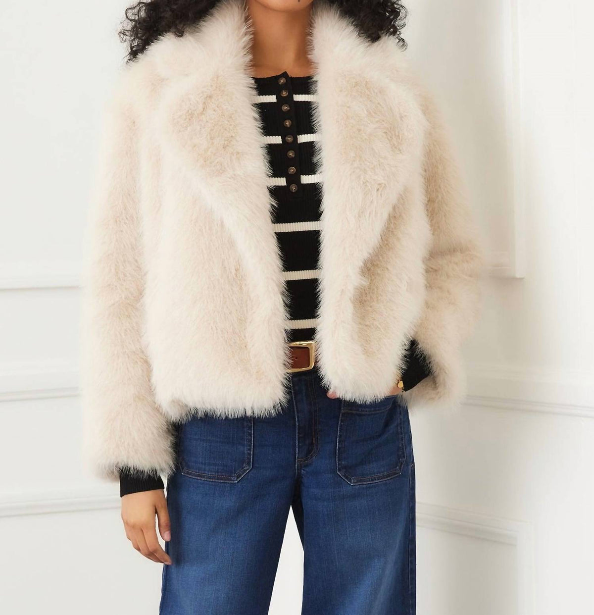 Karen Kane Cropped Faux Fur Jacket in stone - women's jacket