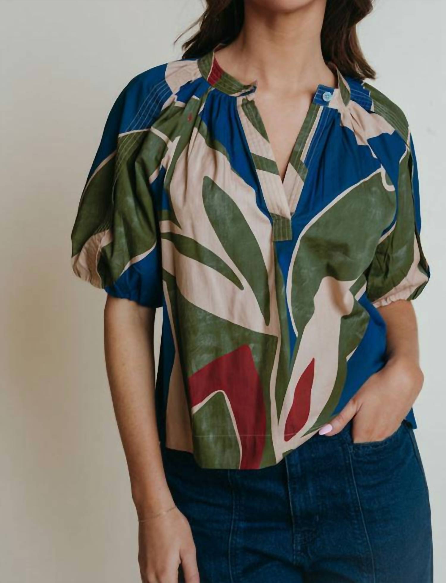 LAROQUE Henley Top in watch hill - women's t-shirt - alternate view