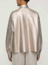 Lafayette 148 - Metallic Suede Oversized Boyfriend Shirt
