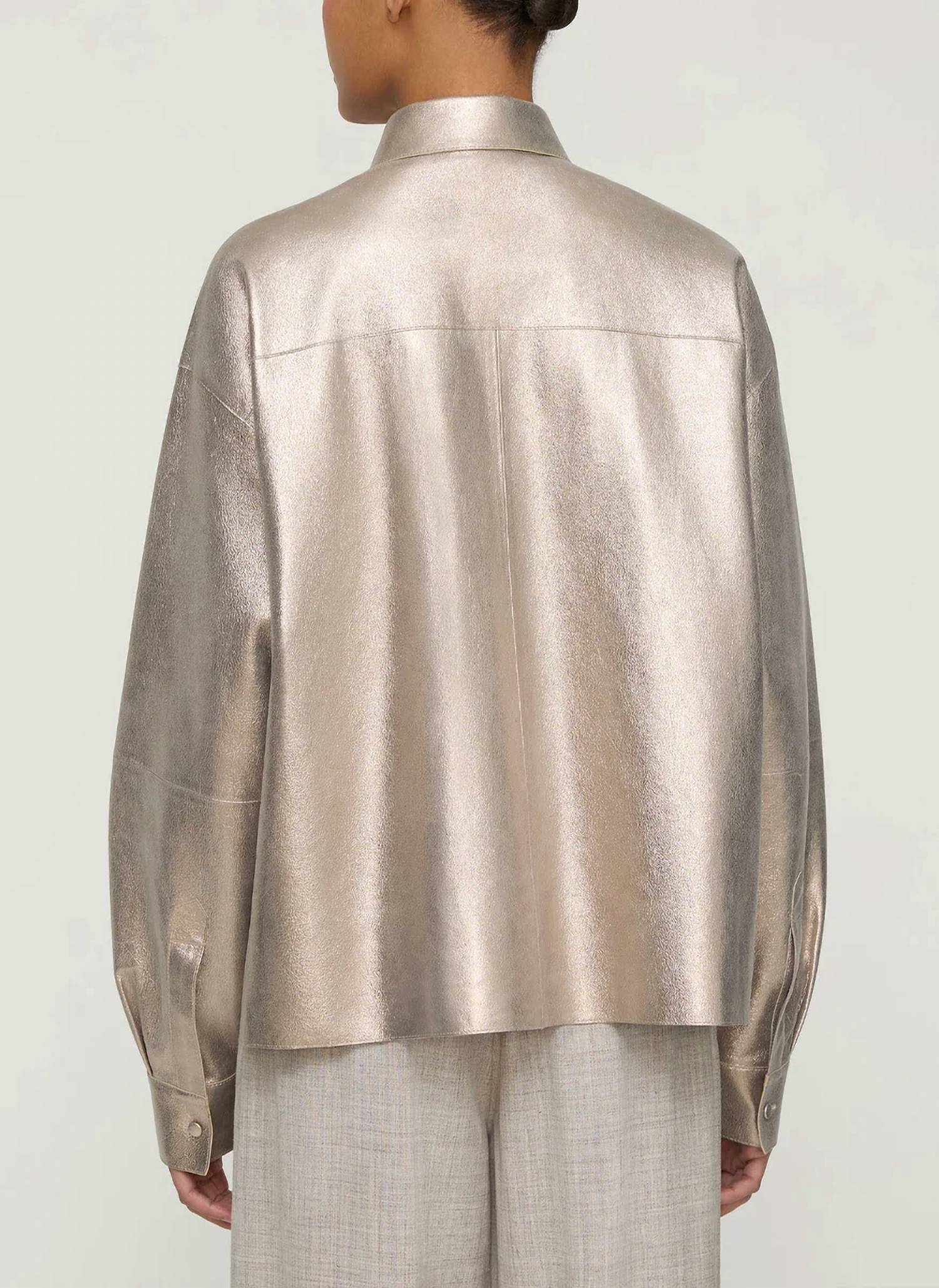 Lafayette 148 - Metallic Suede Oversized Boyfriend Shirt