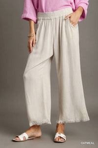 Umgee - Linen Blend Elastic Waist Wide Leg Pants