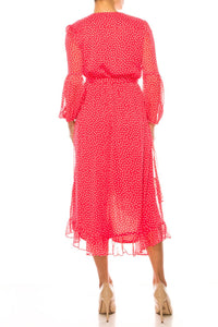 Maison Tara - Long Sleeve Polka Dot Midi Dress
