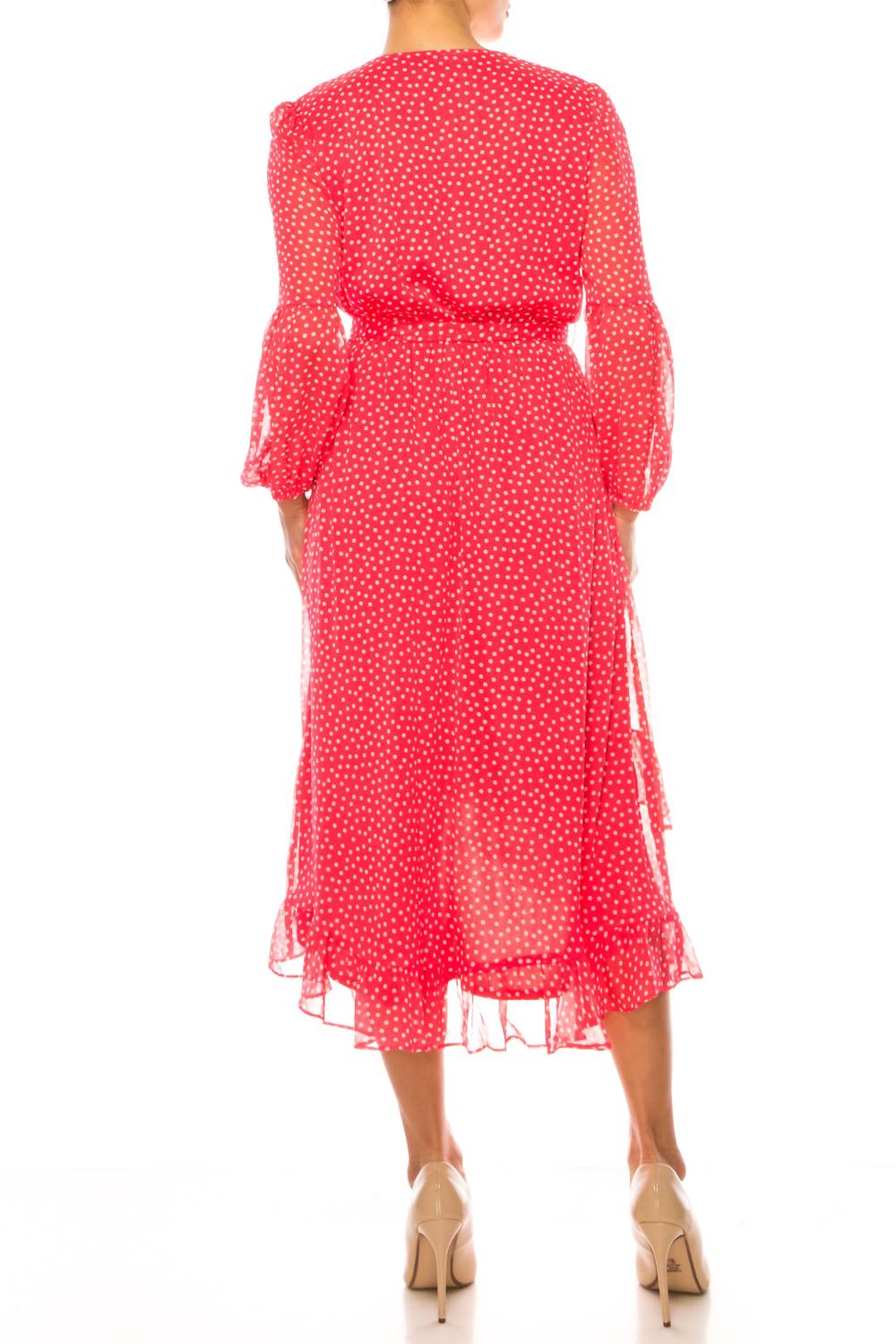 Maison Tara - Long Sleeve Polka Dot Midi Dress