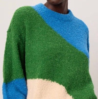 APIECE APART Elle Textured Crew Neck Sweater in cobalt and clover - women's sweater - detail view