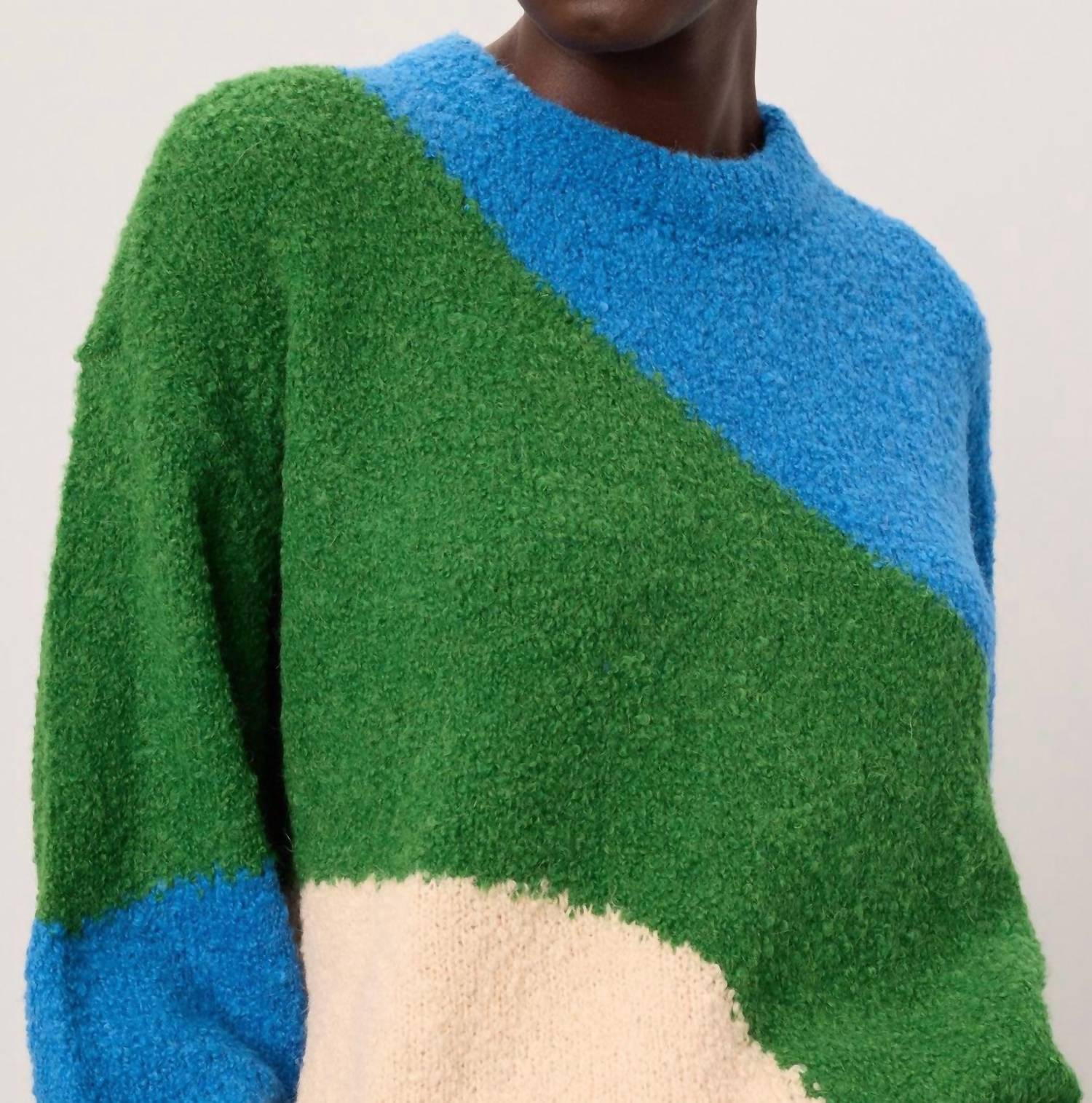 APIECE APART Elle Textured Crew Neck Sweater in cobalt and clover - women's sweater - detail view