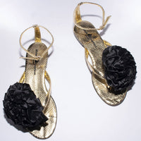 Michele Lopriore Women's Elegant Fiore Flat Sandals in gold black - women's sandal - alternate view
