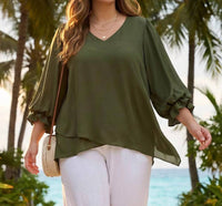 Karen Kane - Layered Sleeve Asymmetric Top - Plus Size