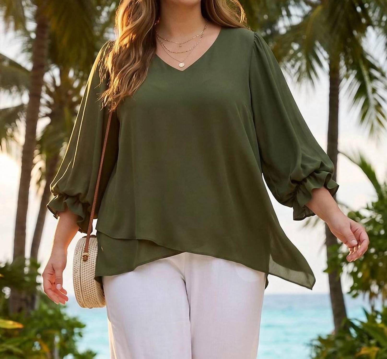 Karen Kane - Layered Sleeve Asymmetric Top - Plus Size